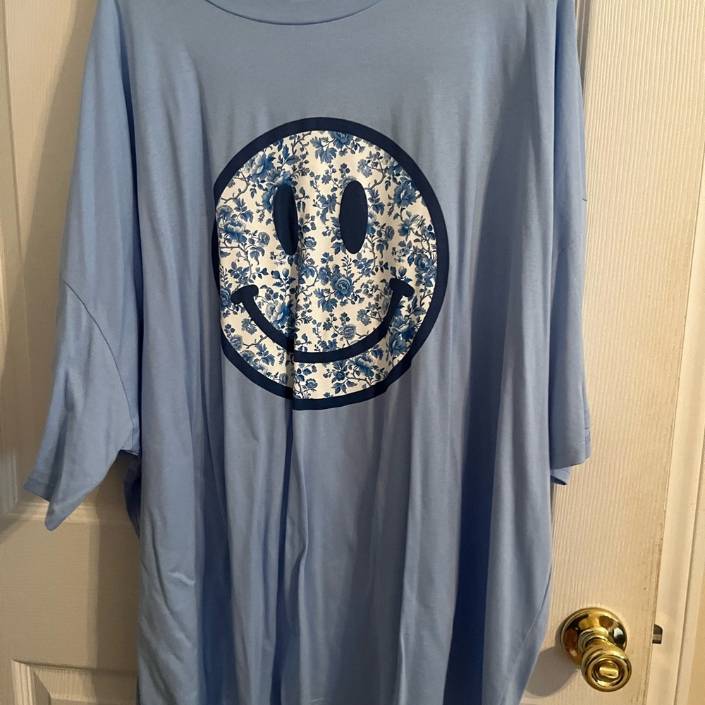 Blue Smiley Face Women's Top - Picture 2 of 3